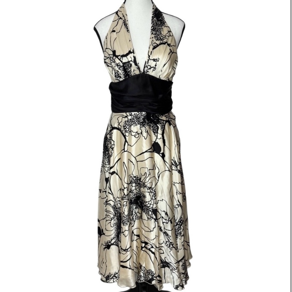 Issue New York NWT Silk Halter Plunging Flare Floral Marilyn Monroe Style Dress